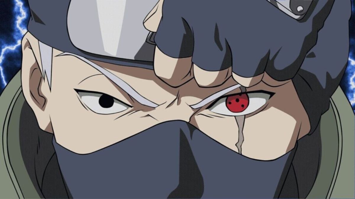 Kakashi Hatake revealing his Sharingan