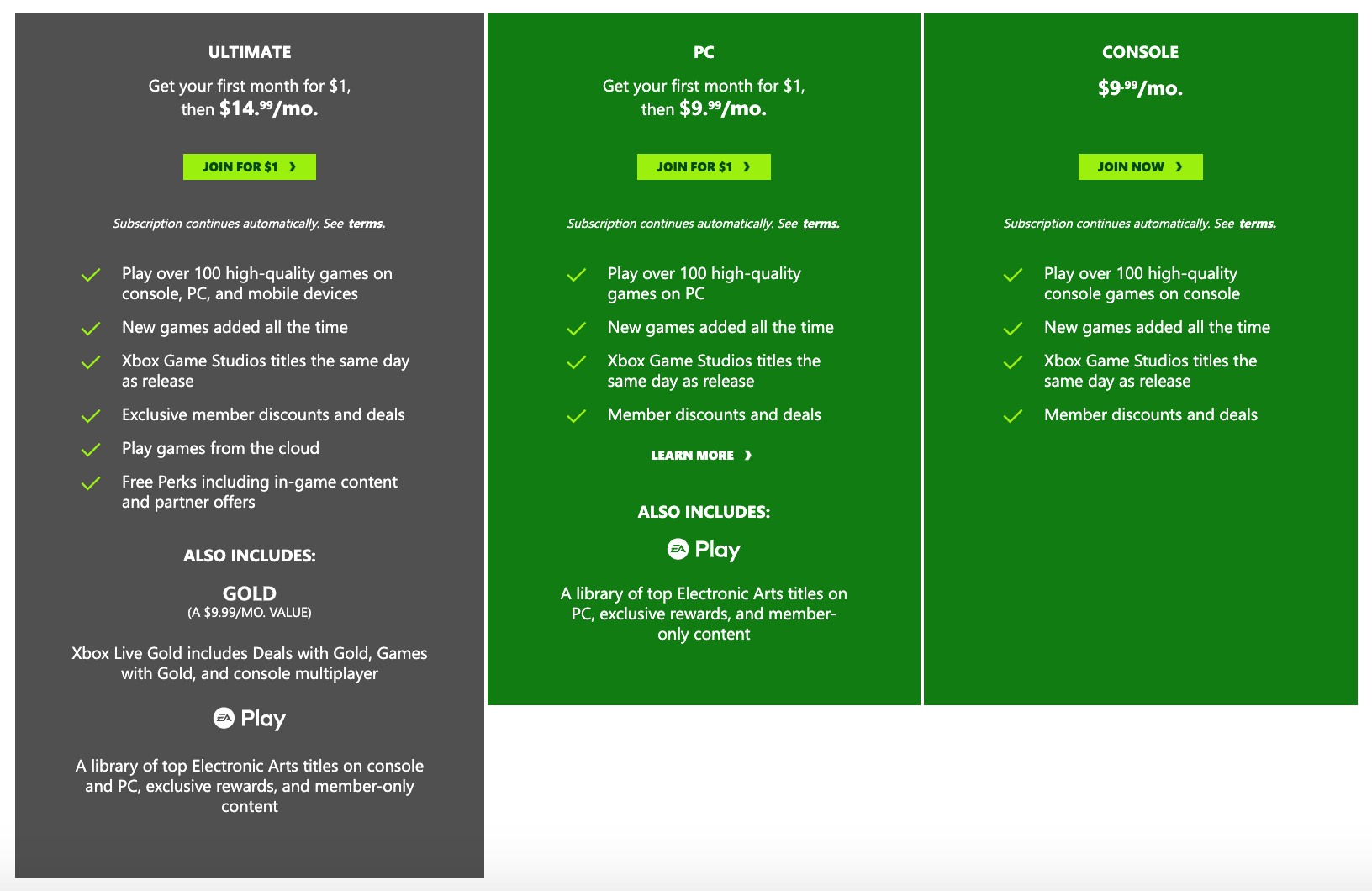 Game Pass options