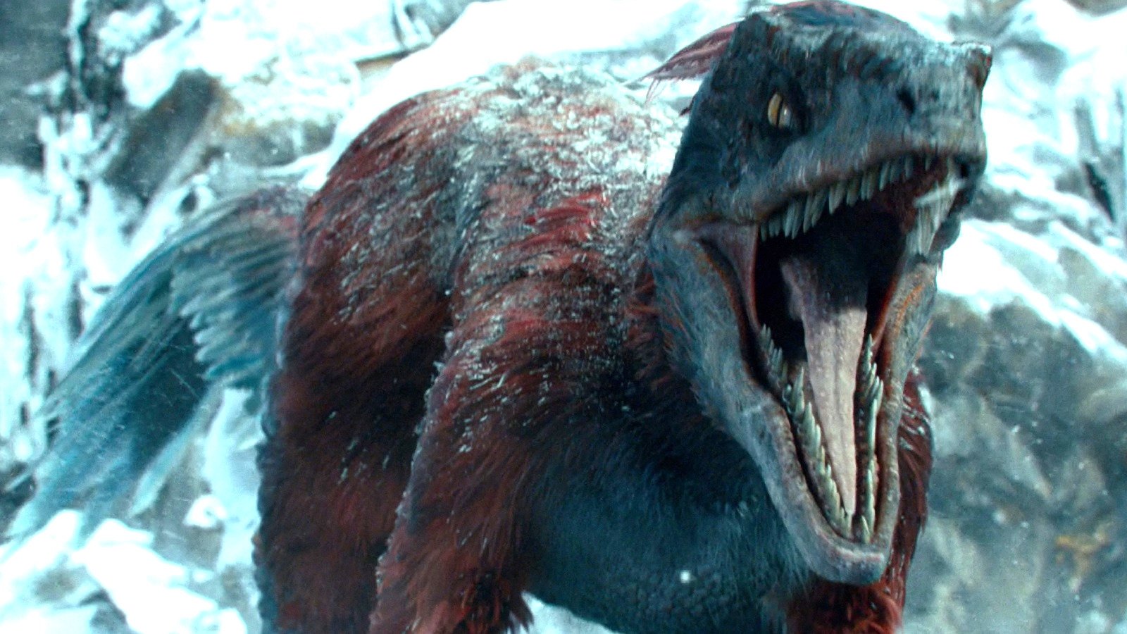 A Dino roars in a still from jurassic world dominion