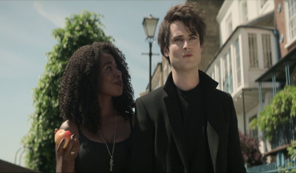 Kirby Howell-Baptiste In character as Death alongside Tom Sturridge as Dream in ‘Sandman’