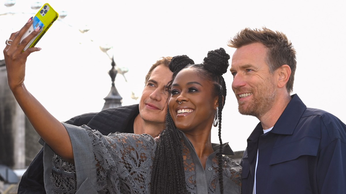 Hayden Christensen, Moses Ingram and Ewan McGregor attend the "Obi-Wan Kenobi" photocall at the Corinthia Hotel London on May 12, 2022 in London, England.