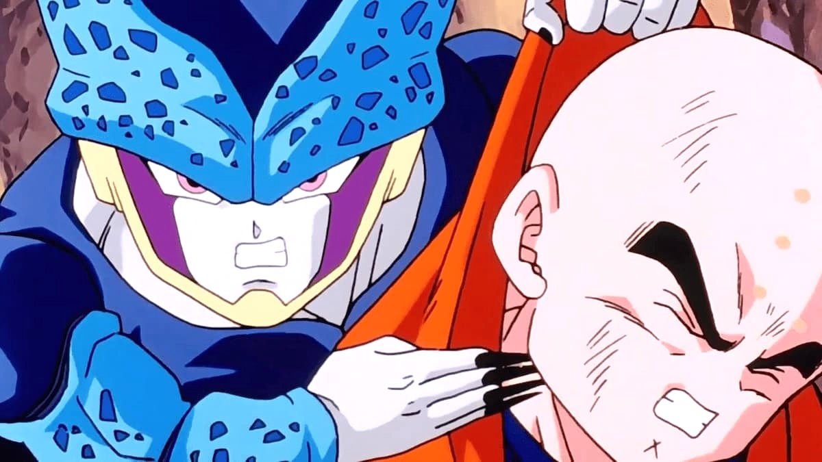 Cell Jr. and Krillin in 'Dragon Ball Z'