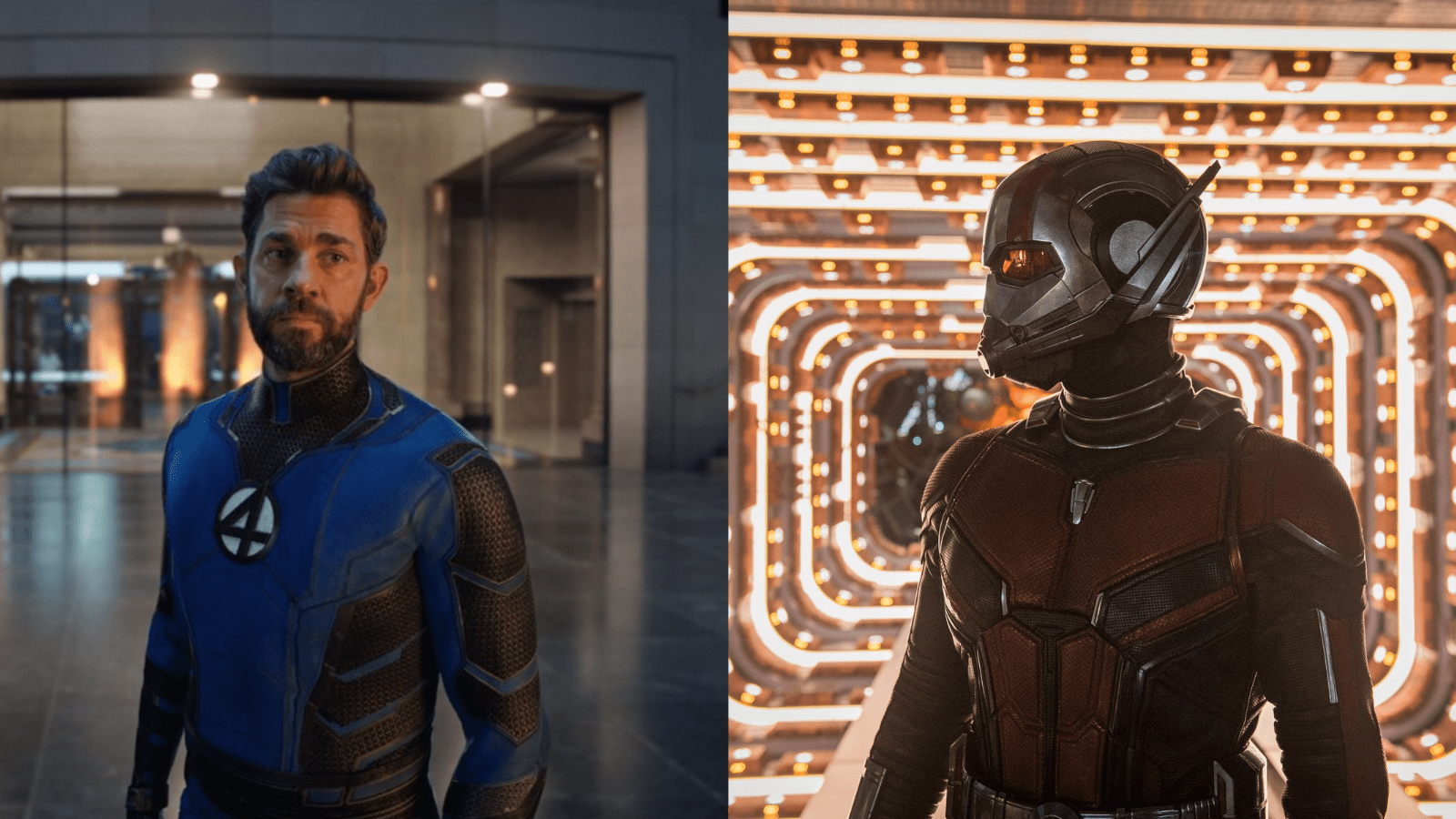 John Krasinski as Mister Fantastic and Paul Rudd, presumably, suited up as Ant-Man