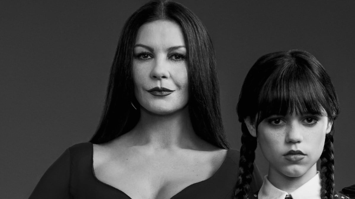 Catherine Zeta-Jones in-character as Morticia Addams