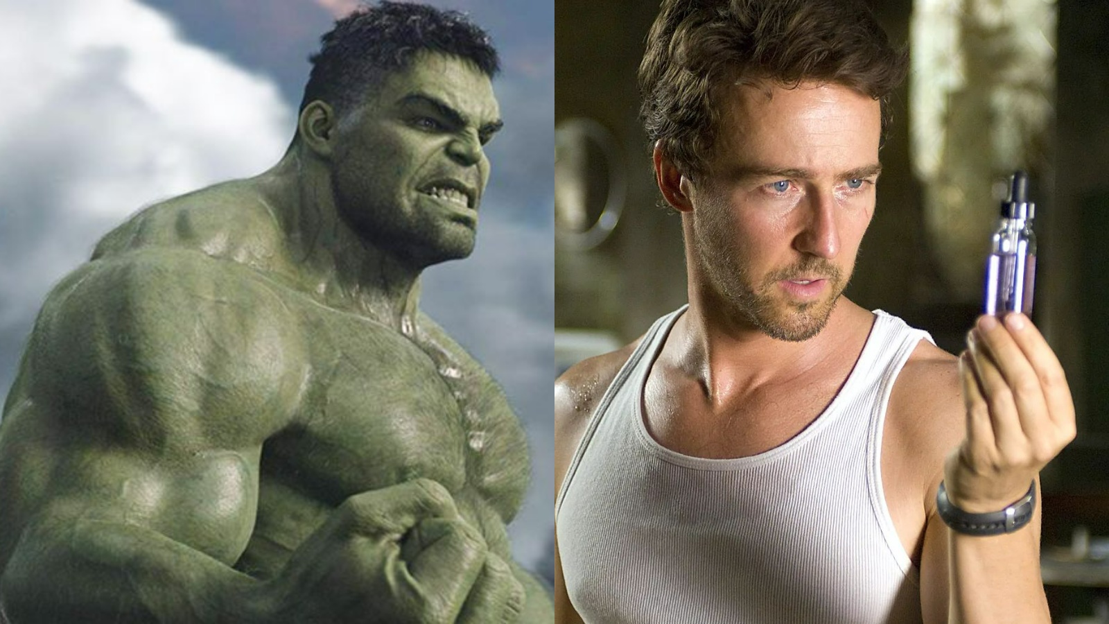 Mark Ruffalo and Edward Norton as the Hulk