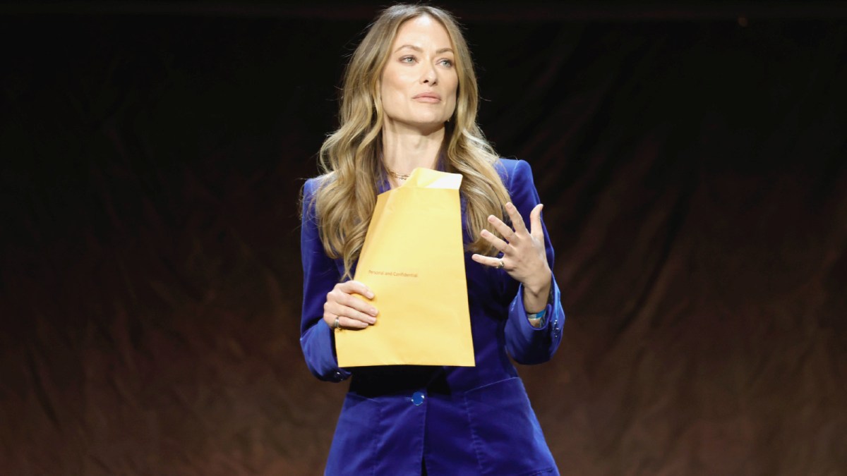 Olivia Wilde speaks onstage during CinemaCon 2022 - Warner Bros. Pictures “The Big Picture” Presentation at The Colosseum at Caesars Palace during CinemaCon, the official convention of the National Association of Theatre Owners, on April 26, 2022 in Las Vegas, Nevada.