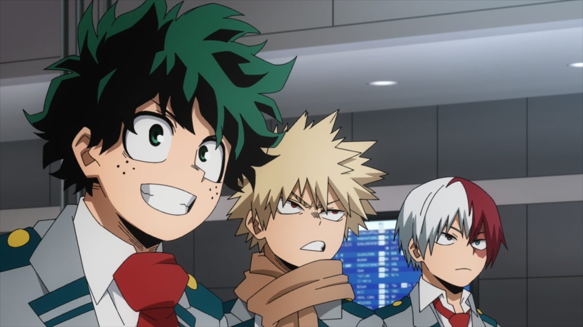 Deku, Bakugo, and Todoroki from My Hero Academia