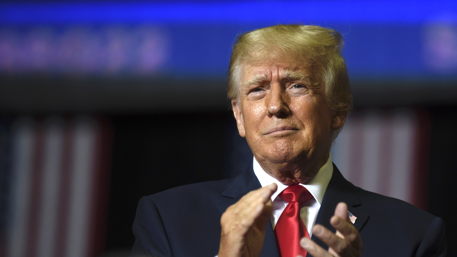 Former President Donald Trump speaks at a Save America Rally to support Republican candidates running for state and federal offices in the state at the Covelli Centre on September 17, 2022 in Youngstown, Ohio. Republican Senate Candidate JD Vance and Rep. Jim Jordan (R-OH) spoke to supporters along with former President Trump.