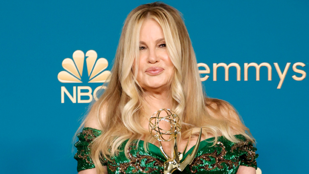 Jennifer Coolidge, winner of the Outstanding Supporting Actress in a Limited or Anthology Series or Movie award for ‘The White Lotus,’ poses in the press room during the 74th Primetime Emmys at Microsoft Theater on September 12, 2022 in Los Angeles, California.