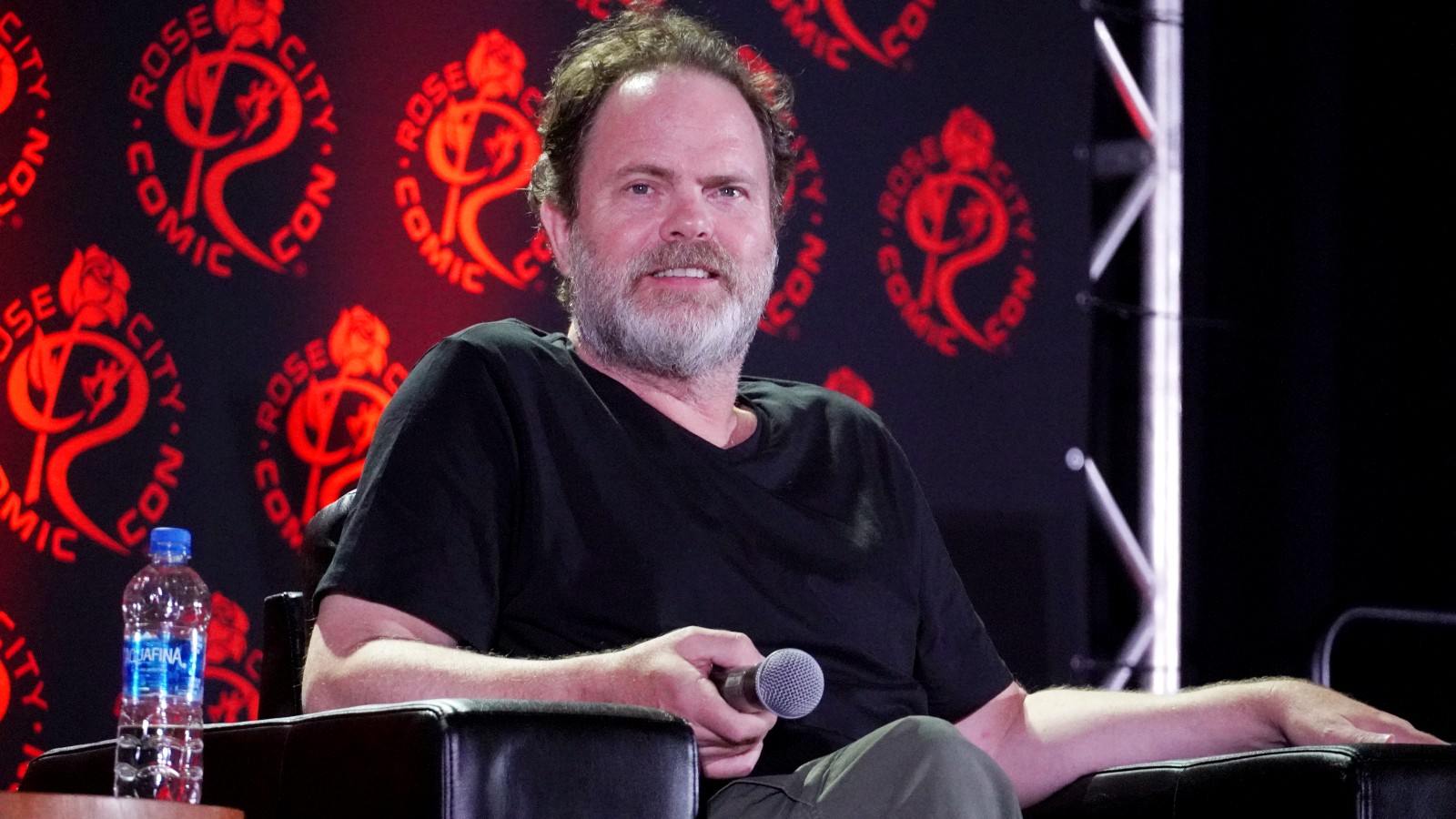 Rainn Wilson fields questions from fans at a comic con event.