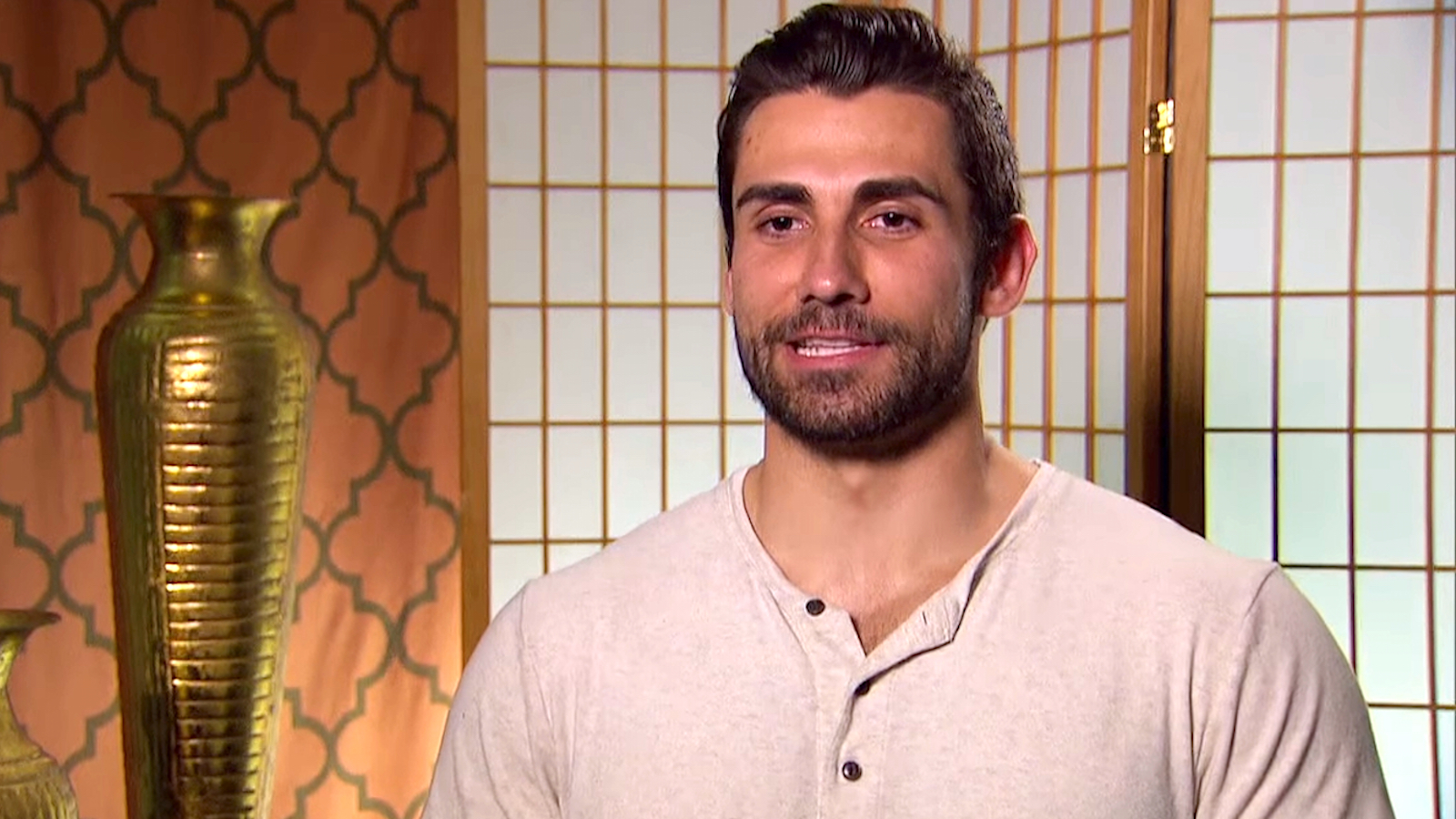 Alex Bordyukov speaking to the camera in 'The Bachelorette'