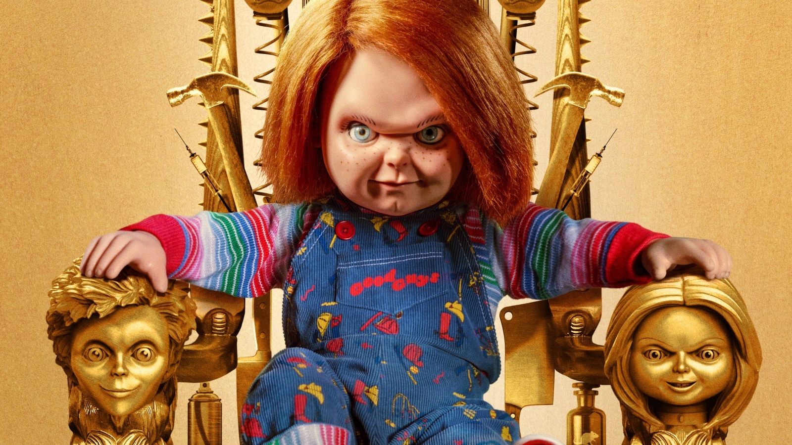 Chucky sat on a golden throne