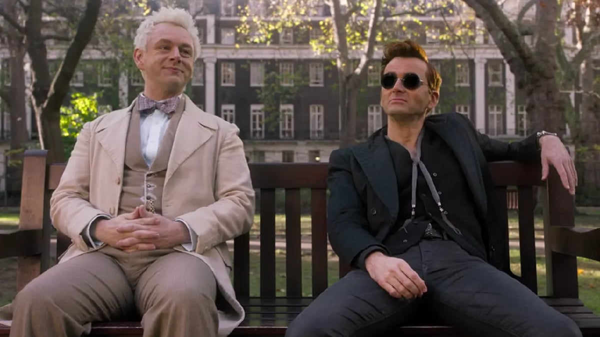 Michael Sheen as Aziraphale and David Tennant as Crowley in 'Good Omens'