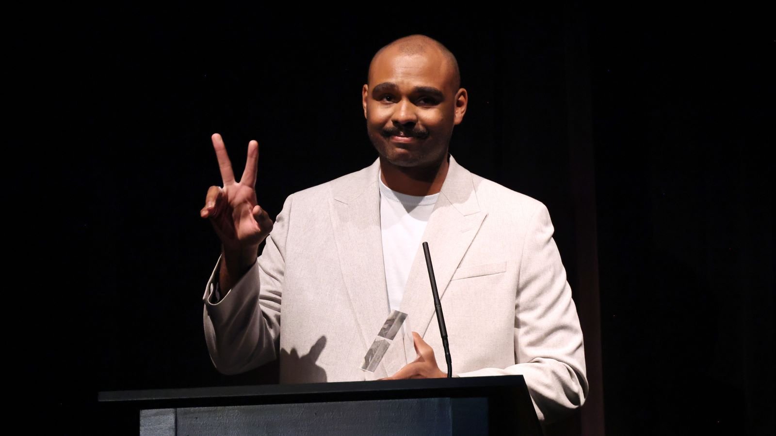 J. D. Dillard speaks on stage at the Jonathan Majors & J.D. Dillard Award Presentation during 25th SCAD Savannah Film Festival on October 27, 2022 in Savannah, Georgia. (Photo by Cindy Ord/Getty Images for SCAD)