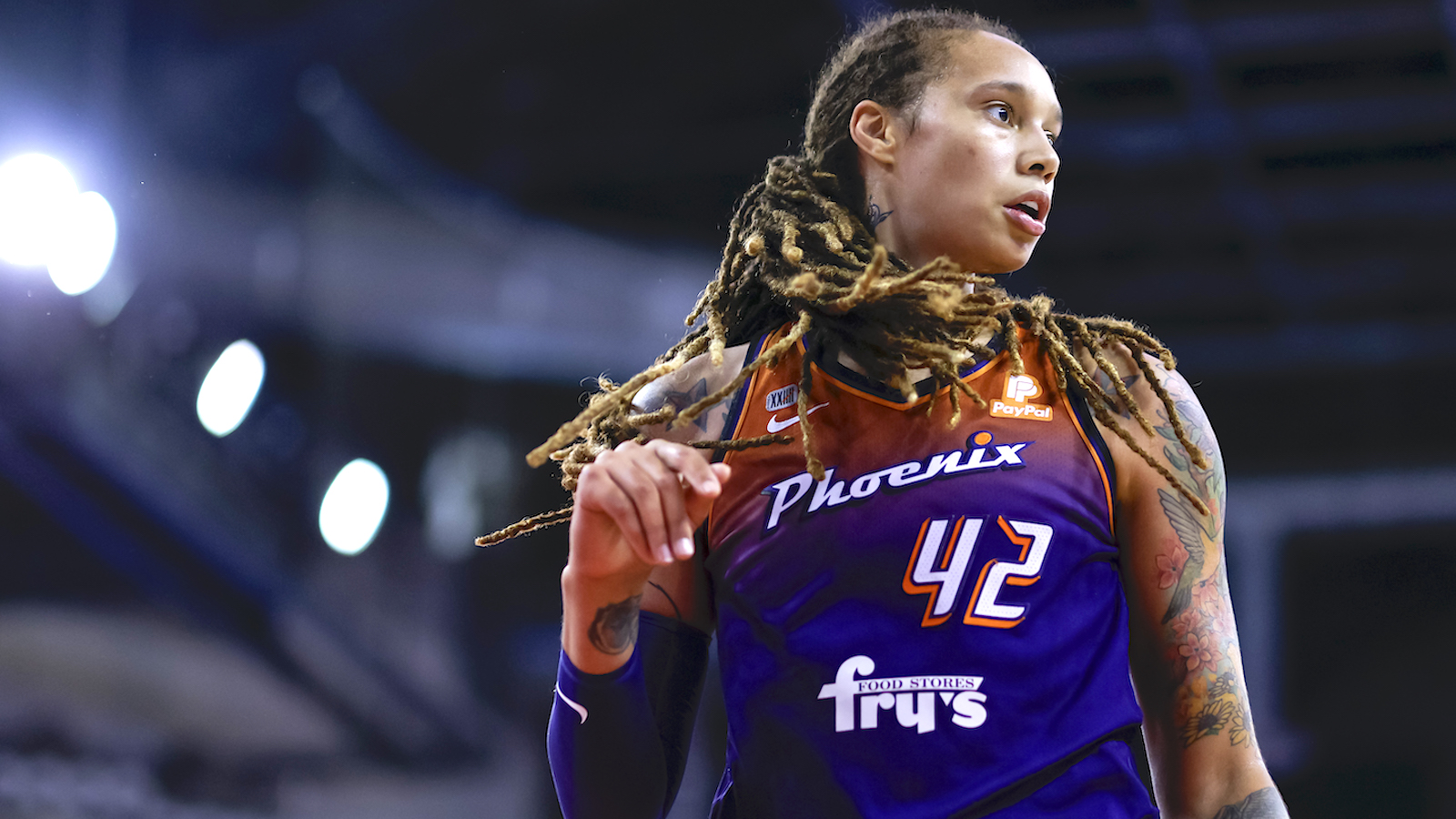 Brittney Griner wearing his #42 Phoenix jersey