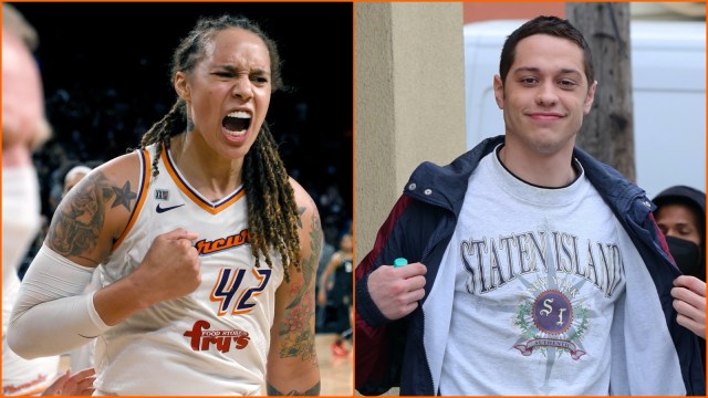 Brittney Griner at the Phoenix Mercury v Las Vegas Aces and Pete Davidson as part of Celebrity Sightings In New York