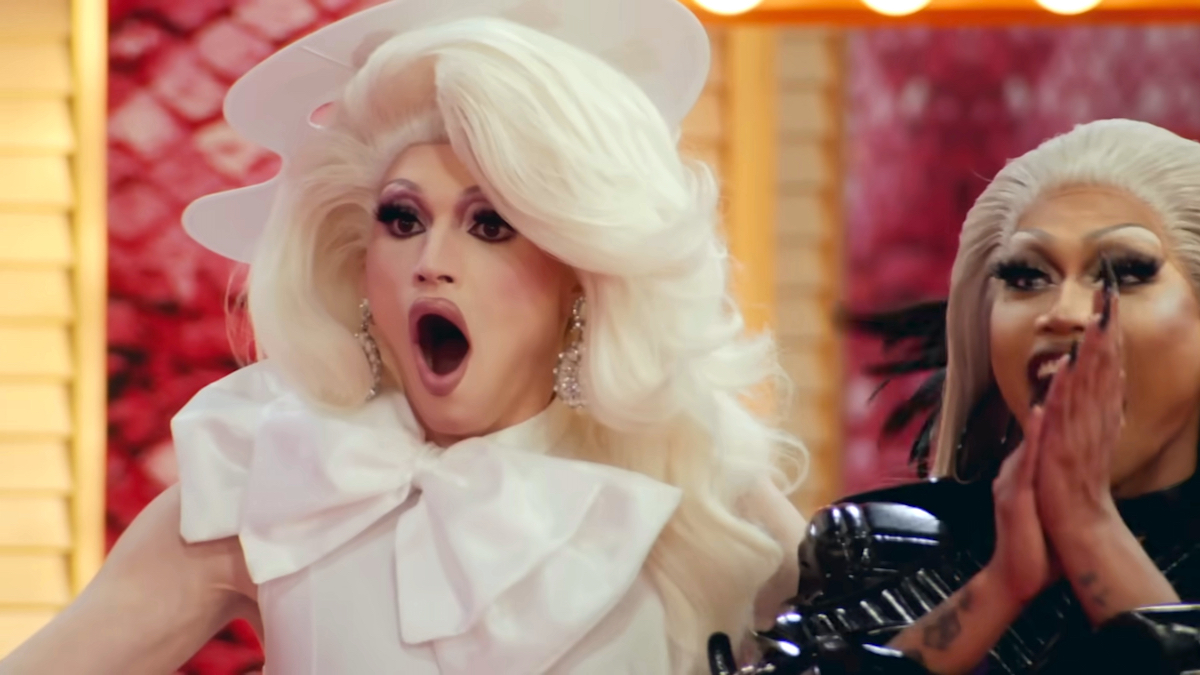 Princess Poppy with a shocked expression on 'RuPaul's Drag Race'