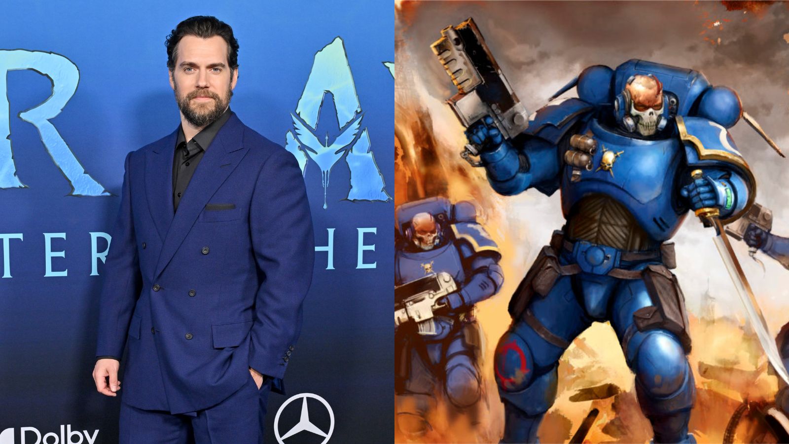 Henry Cavill (left) and Warhammer (right)