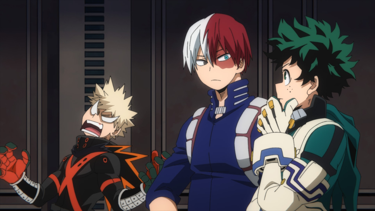 Bakugo, Todoroki, and Deku from My Hero Academia.