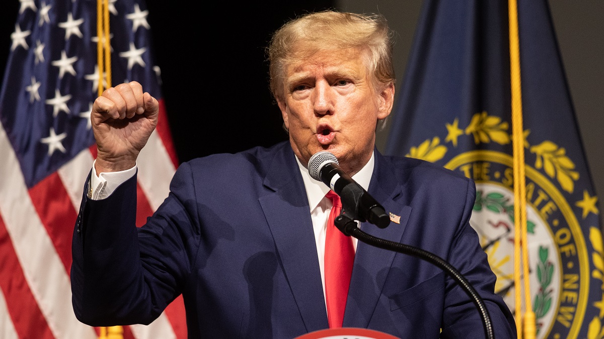 SALEM, NH - JANUARY 28: Former U.S. President Donald Trump speaks at the New Hampshire Republican State Committee's Annual Meeting on January 28, 2023 in Salem, New Hampshire. In his first campaign events since announcing his plans to run for president for a third time, the former President will also be speaking today in South Carolina, both early-voting states.