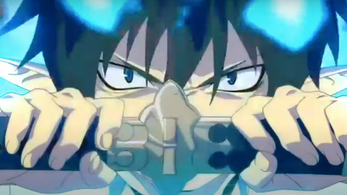 Rin Okumura and his sword in Blue Exorcist.