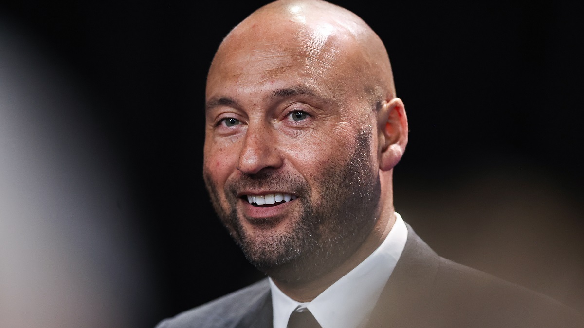 BRONX, NEW YORK - DECEMBER 21: Former New York Yankee Derek Jeter looks on during a press conference at Yankee Stadium on December 21, 2022 in Bronx, New York.