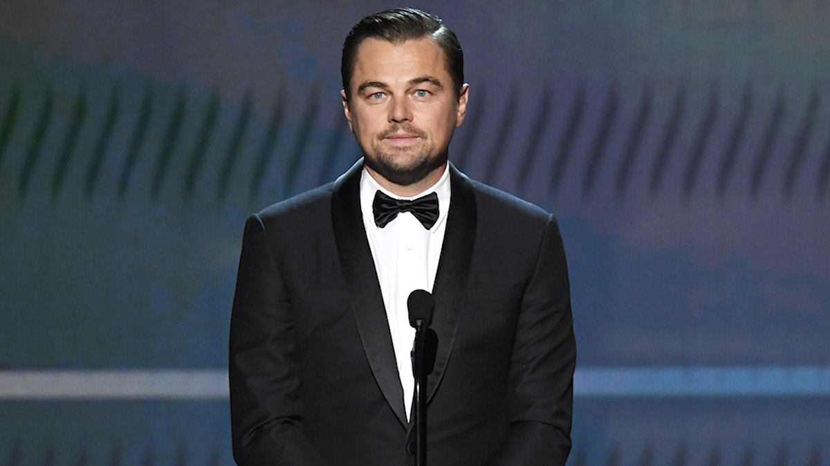 Leonardo DiCaprio presenting an award on stage