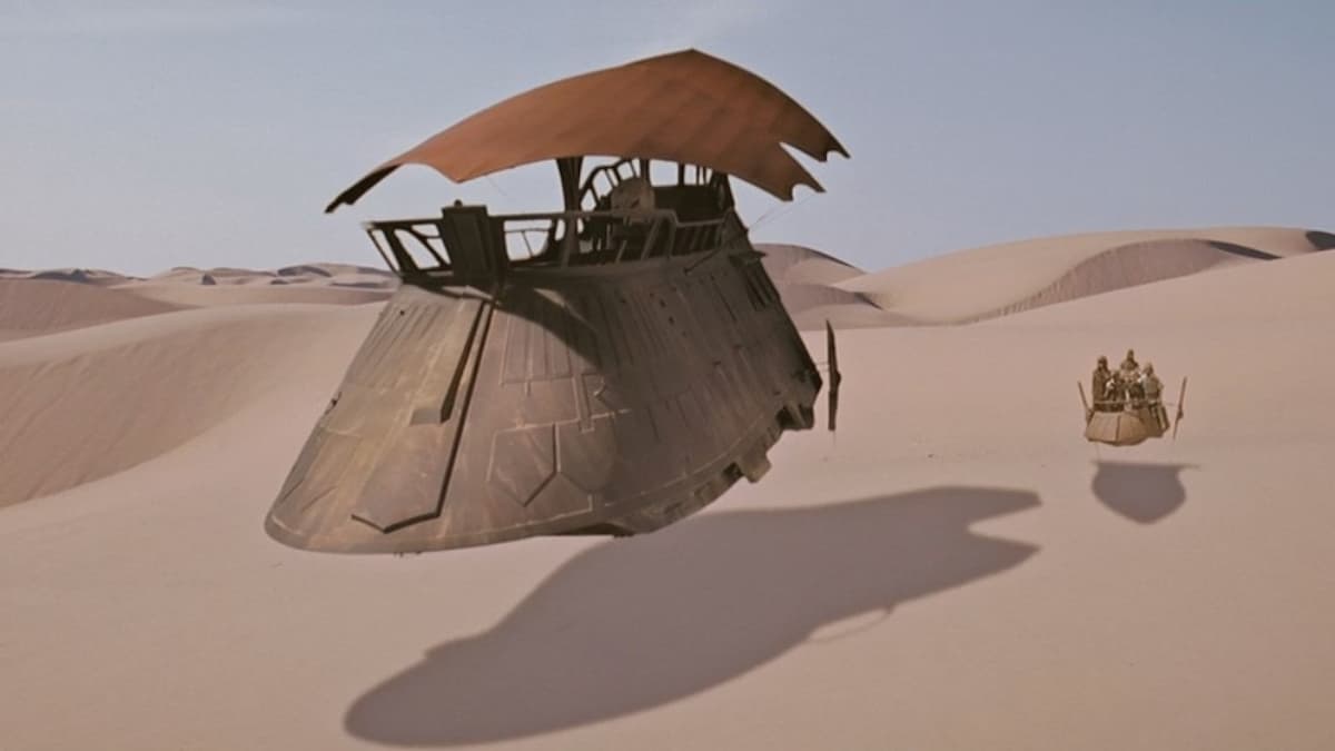 'Star Wars' Jabba's Barge sails over the sand dunes of Tatooine