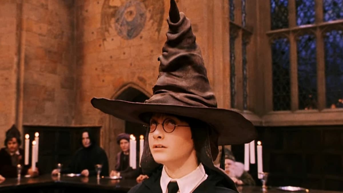 Harry Potter wears the Sorting Hat in 'Harry Potter and the Philosopher's Stone'