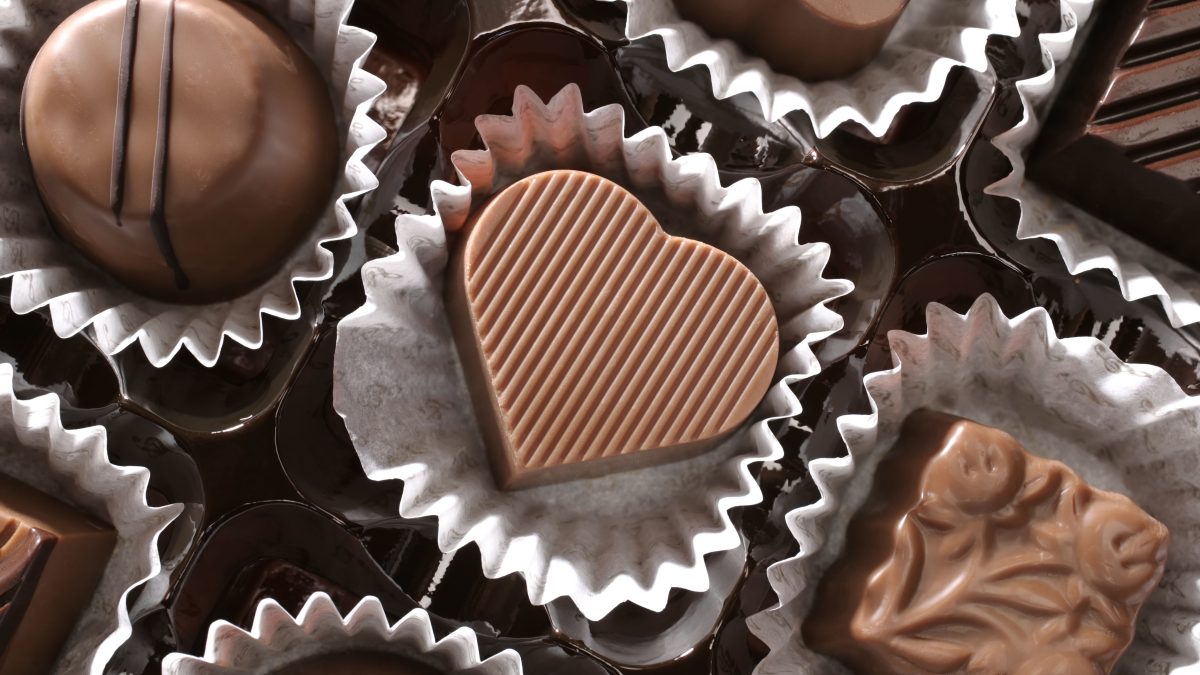 close up shot of chocolates in a row.