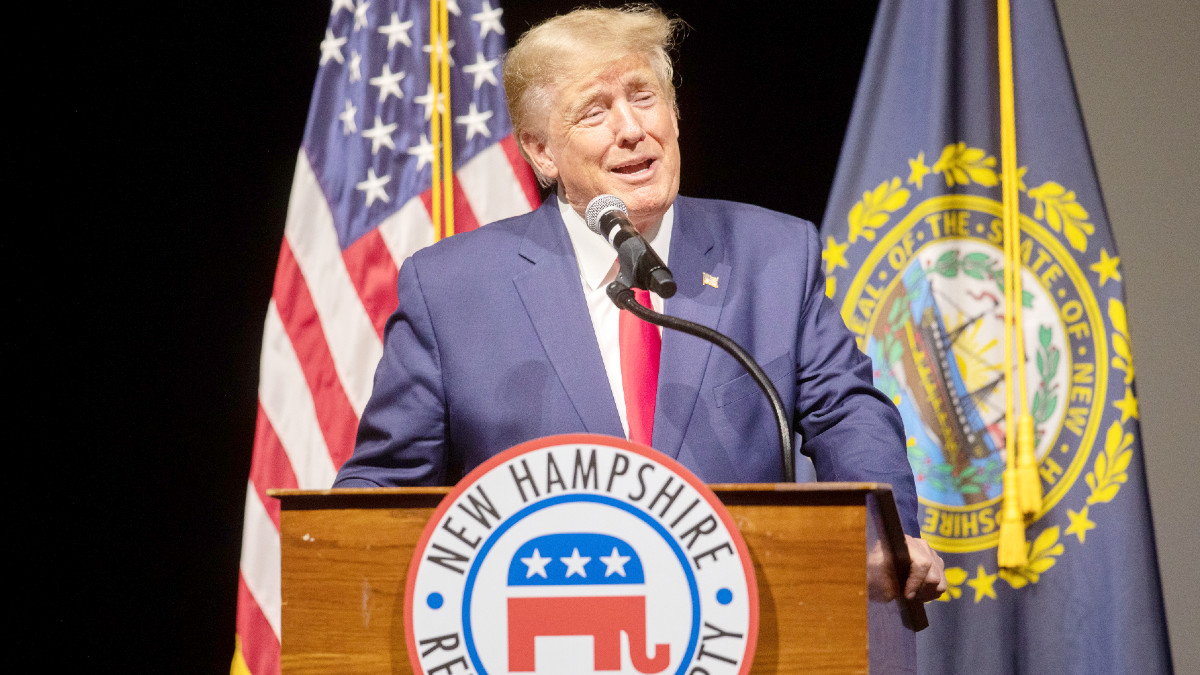 Former U.S. President Donald Trump speaks at the New Hampshire Republican State Committee's Annual Meeting on January 28, 2023 in Salem, New Hampshire.