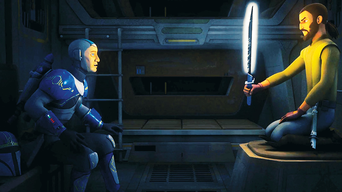 Kanan Jarrus shows Fenn Rau the darksaber The Mandalorian/ Disney Plus