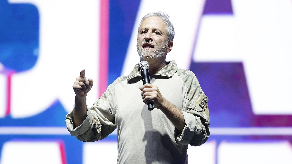 TAMPA, FLORIDA - JUNE 22: Jon Stewart speaks on stage during the opening ceremony of the 2019 Warrior Games at Amalie Arena on June 22, 2019 in Tampa, Florida.