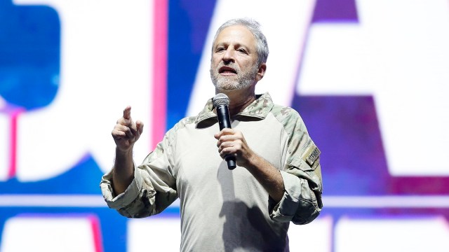 TAMPA, FLORIDA - JUNE 22: Jon Stewart speaks on stage during the opening ceremony of the 2019 Warrior Games at Amalie Arena on June 22, 2019 in Tampa, Florida.