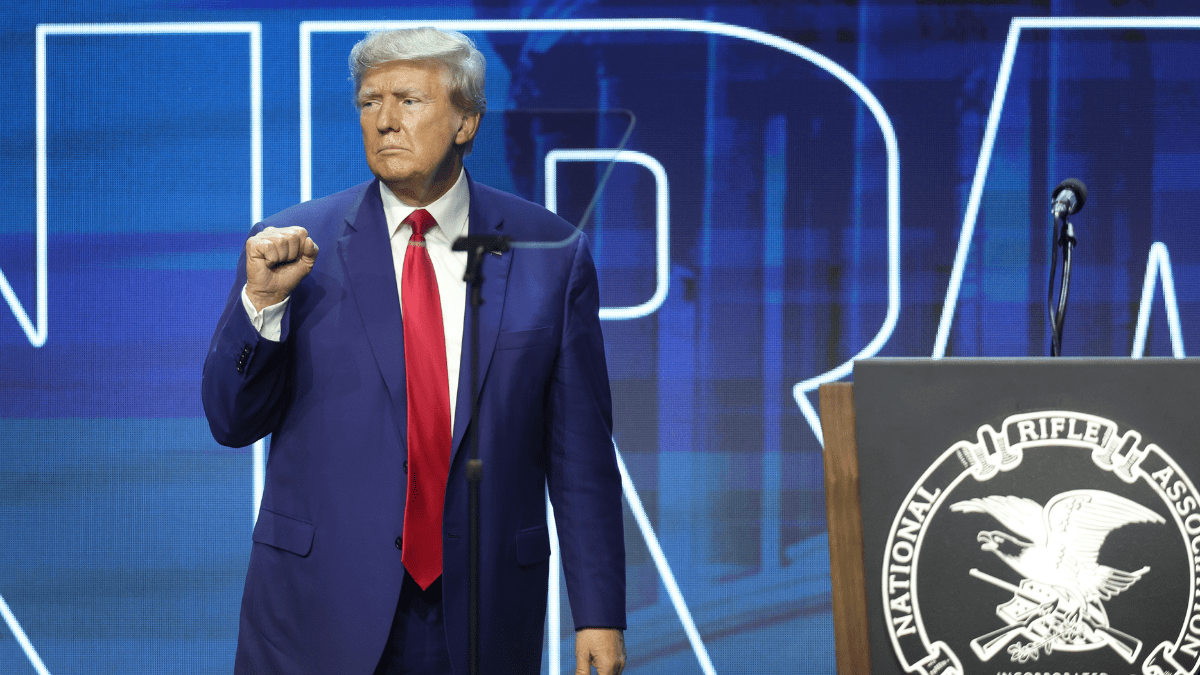 INDIANAPOLIS, INDIANA - APRIL 14: Former President Donald Trump speaks to guests at the 2023 NRA-ILA Leadership Forum on April 14, 2023 in Indianapolis, Indiana. The forum is part of the National Rifle Association’s Annual Meetings & Exhibits which begins today and runs through Sunday.