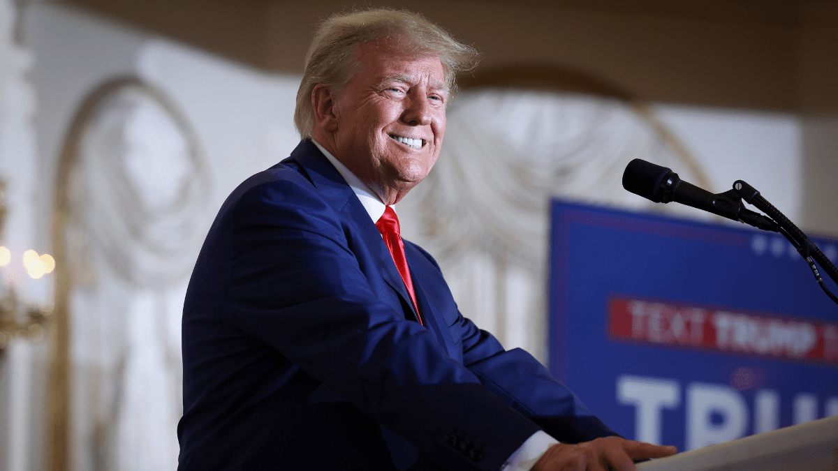 WEST PALM BEACH, FLORIDA - APRIL 04: Former U.S. President Donald Trump speaks during an event at Mar-a-Lago April 4, 2023 in West Palm Beach, Florida. Trump pleaded not guilty in a Manhattan courtroom today to 34 counts related to money paid to adult film star Stormy Daniels in 2016, the first criminal charges for any former U.S. president.