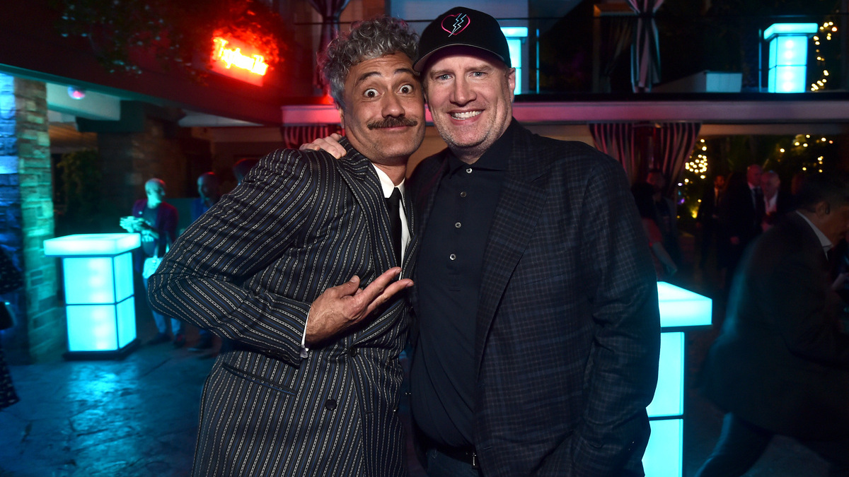 Taika Waititi and Kevin Feige, President of Marvel Studios attend the Thor: Love and Thunder World Premiere at the El Capitan Theatre