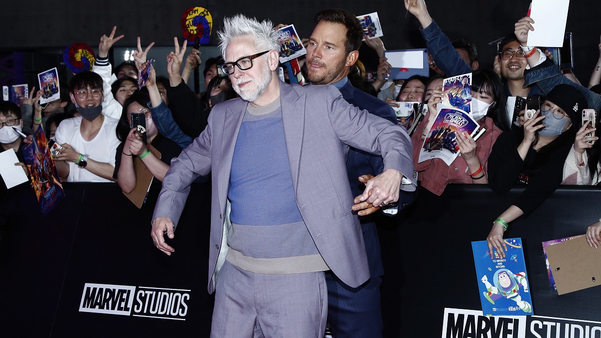 SEOUL, SOUTH KOREA - APRIL 19: Director James Gunn and Chris Pratt attend the Seoul premiere of Guardians Of The Galaxy Vol.3 at Dongdaemun Design Plaza on April 19, 2023 in Seoul, South Korea. The film will be released in South Korea on May 03.