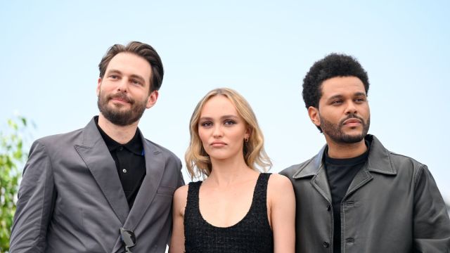 CANNES, FRANCE - MAY 23: (L-R) Sam Levinson, Lily-Rose Depp and Abel 'The Weeknd' Tesfaye attend "The Idol" photocall at the 76th annual Cannes film festival at Palais des Festivals on May 23, 2023 in Cannes, France.