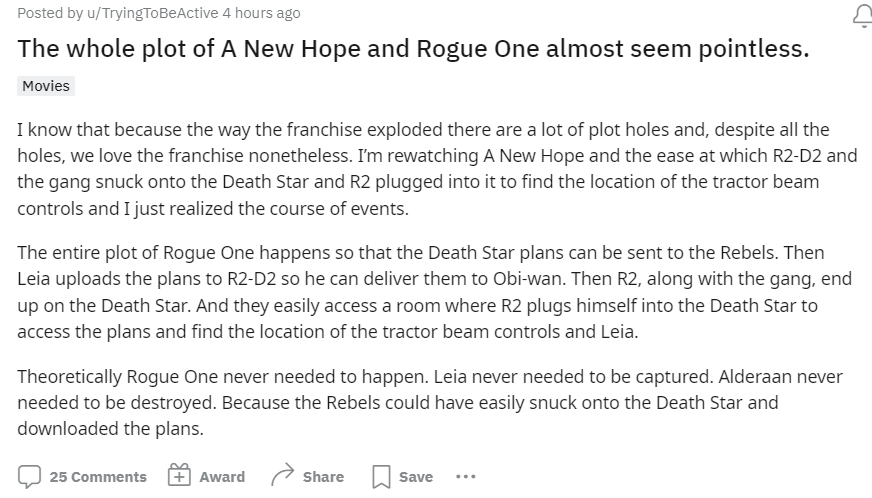 Star Wars Reddit post