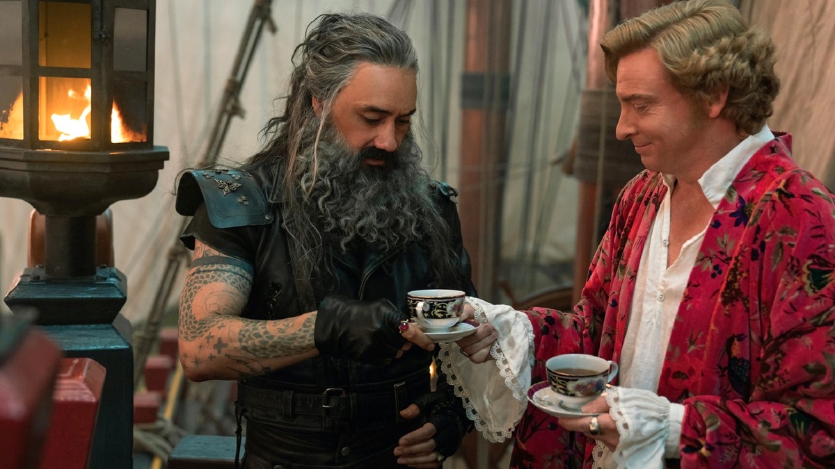 Taika Waititi as Edward "Blackbeard" Teach and Rhys Darby as Stede Bonnet in season 1 of 'Our Flag Means Death'