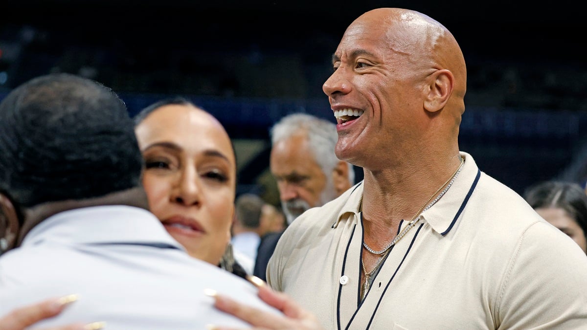 SAN ANTONIO, TX - MAY 13 : Dwayne Johnson makes an appearance before the start of the XFL Championship game at the Alamodome between Arlington Renegades and DC Defenders on May 13 2023 in San Antonio, Texas.