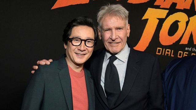 Ke Huy Quan and Harrison Ford attend the Indiana Jones and the Dial of Destiny U.S. Premiere at the Dolby Theatre in Hollywood, California on June 14, 2023. (Photo by Charley Gallay/Getty Images for Disney)