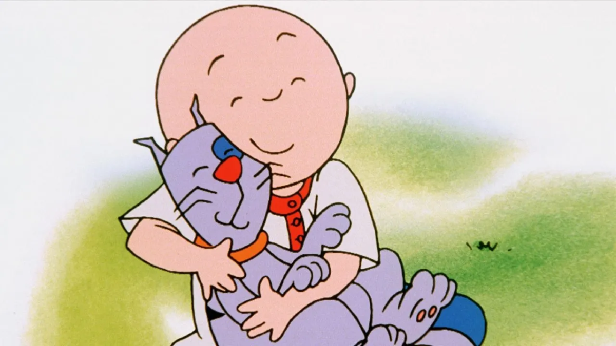 Caillou hugging Gilbert