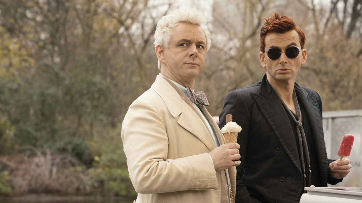 Michael Sheen as Aziraphale and David Tennant as Crowley in 'Good Omens'