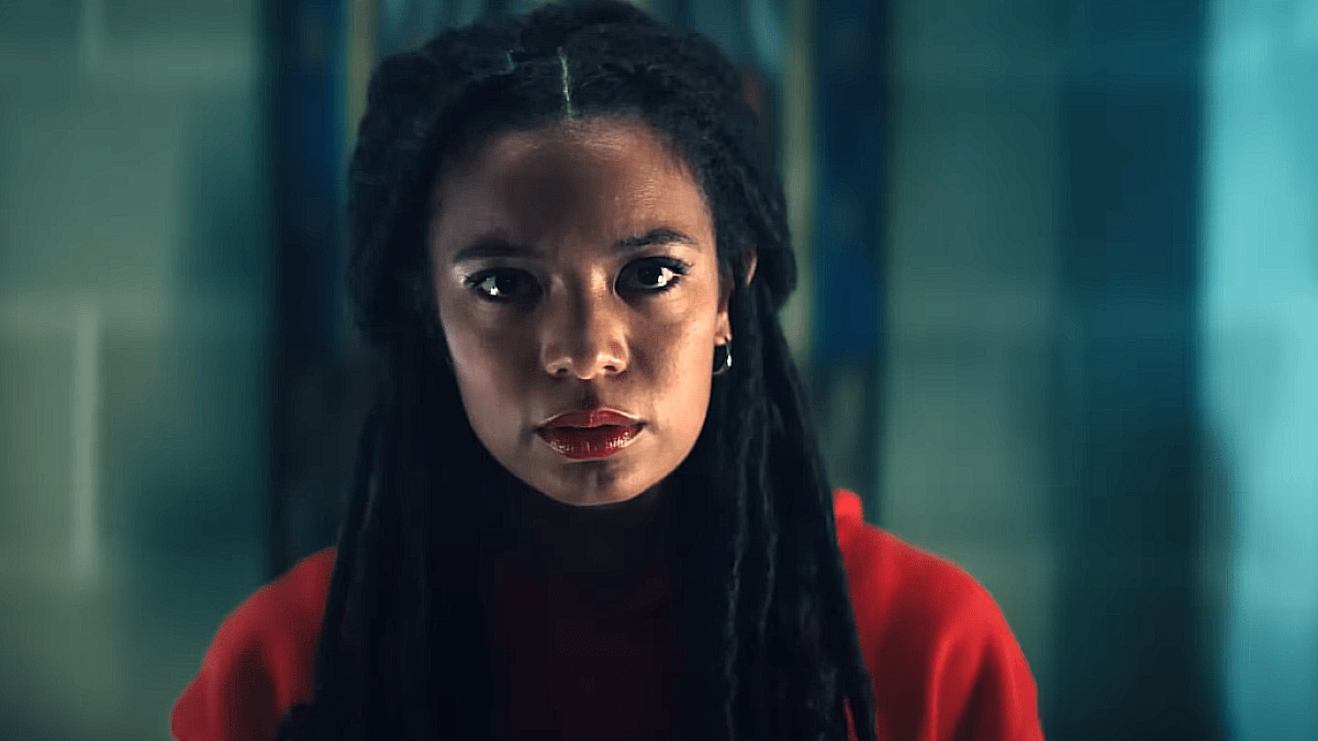 Jaz Sinclair staring into a room in 'Gen V'.