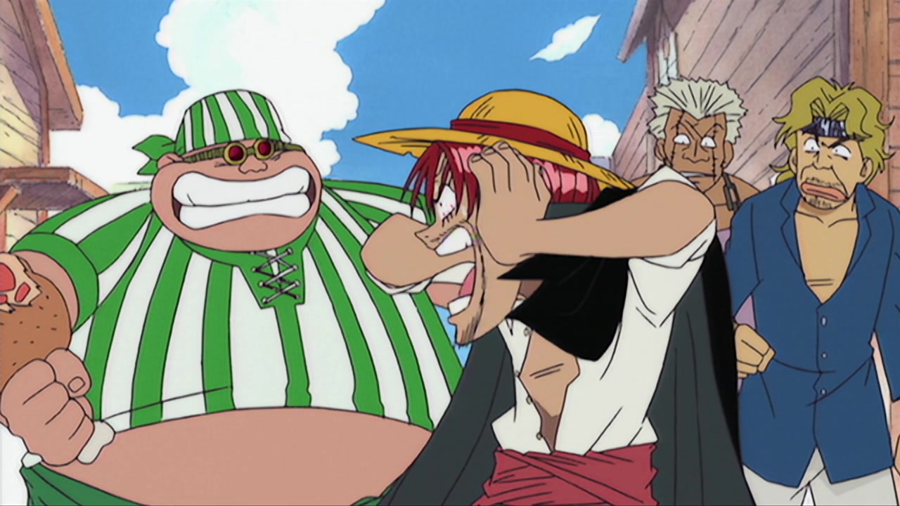 Shanks looking shocked at Lucky Roux