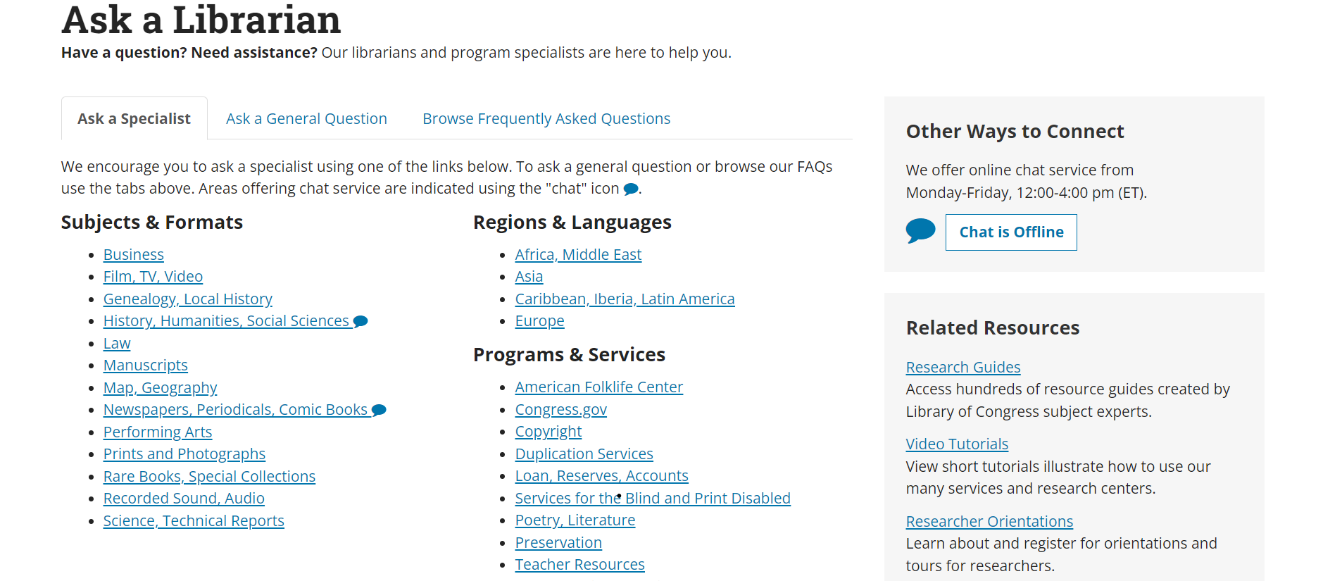 Ask a Librarian, Library of Congress