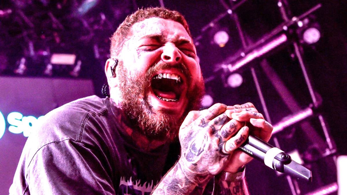 Post Malone performs on stage as Spotify hosts an evening of music with star-studded performances with The Black Keys and Post Malone, during Cannes Lions 2022, at Spotify Beach on June 22, 2022 in Cannes, France. (Photo by Antony Jones/Getty Images for Spotify)