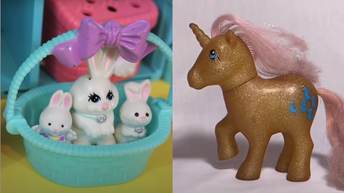 Toy rabbits from Littlest Pet Shop and a toy horse from My Little Pony